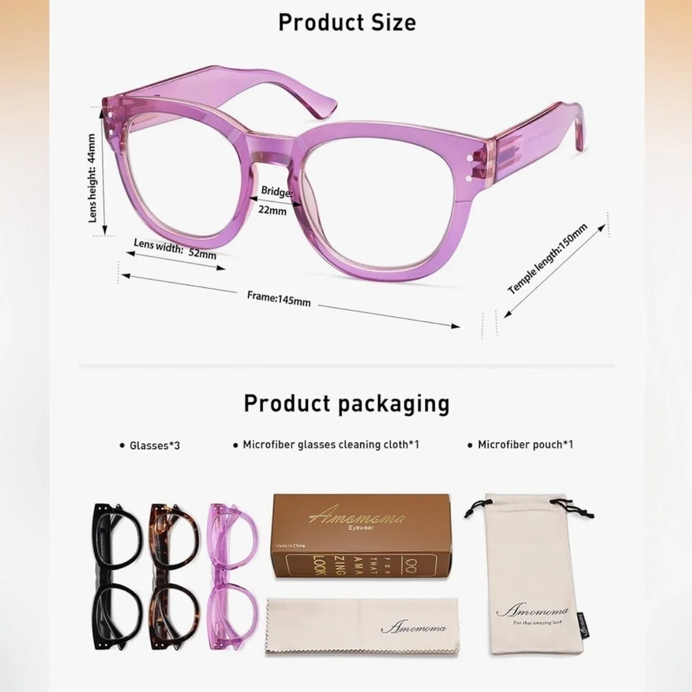 AMOMOMA 3 Pack Retro Oversized Reading Glasses 060